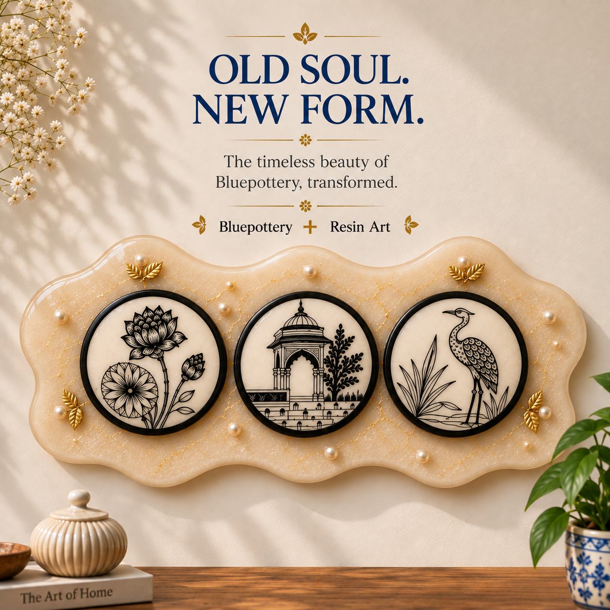 Blue Pottery &amp; Resin Fusion Wall Art