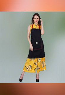 Designer Embroidered Apron Dark Navy Cotton Twill