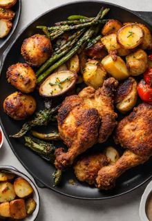 Fried Chicken with Grilled Veggies & Roast Potatoes