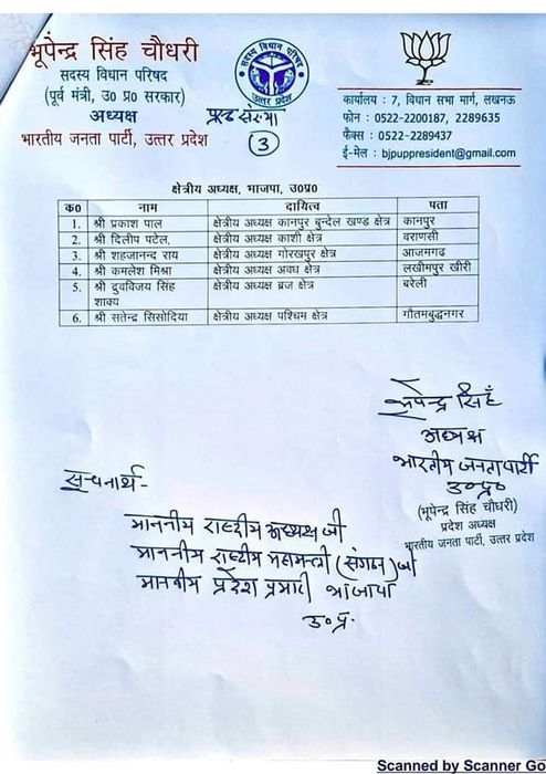 -भारतीय जनता पार्टी ने अपने प्रदेश पदाधिकारियों की सूची शनिवार रात जारी कर दी है। प्रदेश पदाधिकारियो