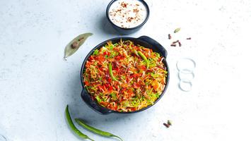 Soya Veg Biryani, Raita, Mint Chutney