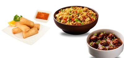 Chicken Fried Rice, Manchurian, Spring Roll