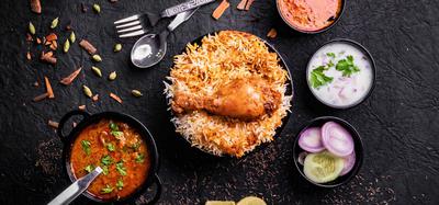 Chicken Biryani, Chicken Korma, Salad and Raita