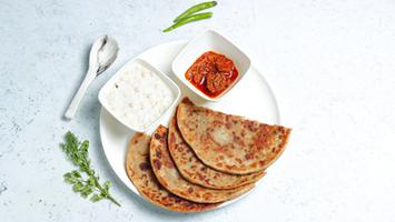 Aloo Pyaz Paratha (2) & Achaar, Dahi