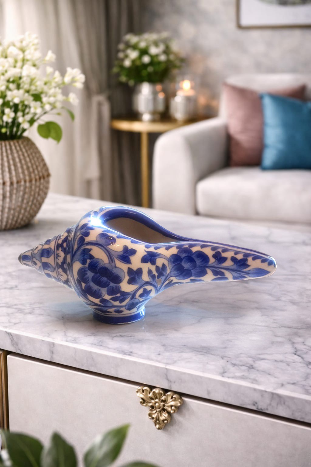 Blue Floral Shank Statement Decor Piece